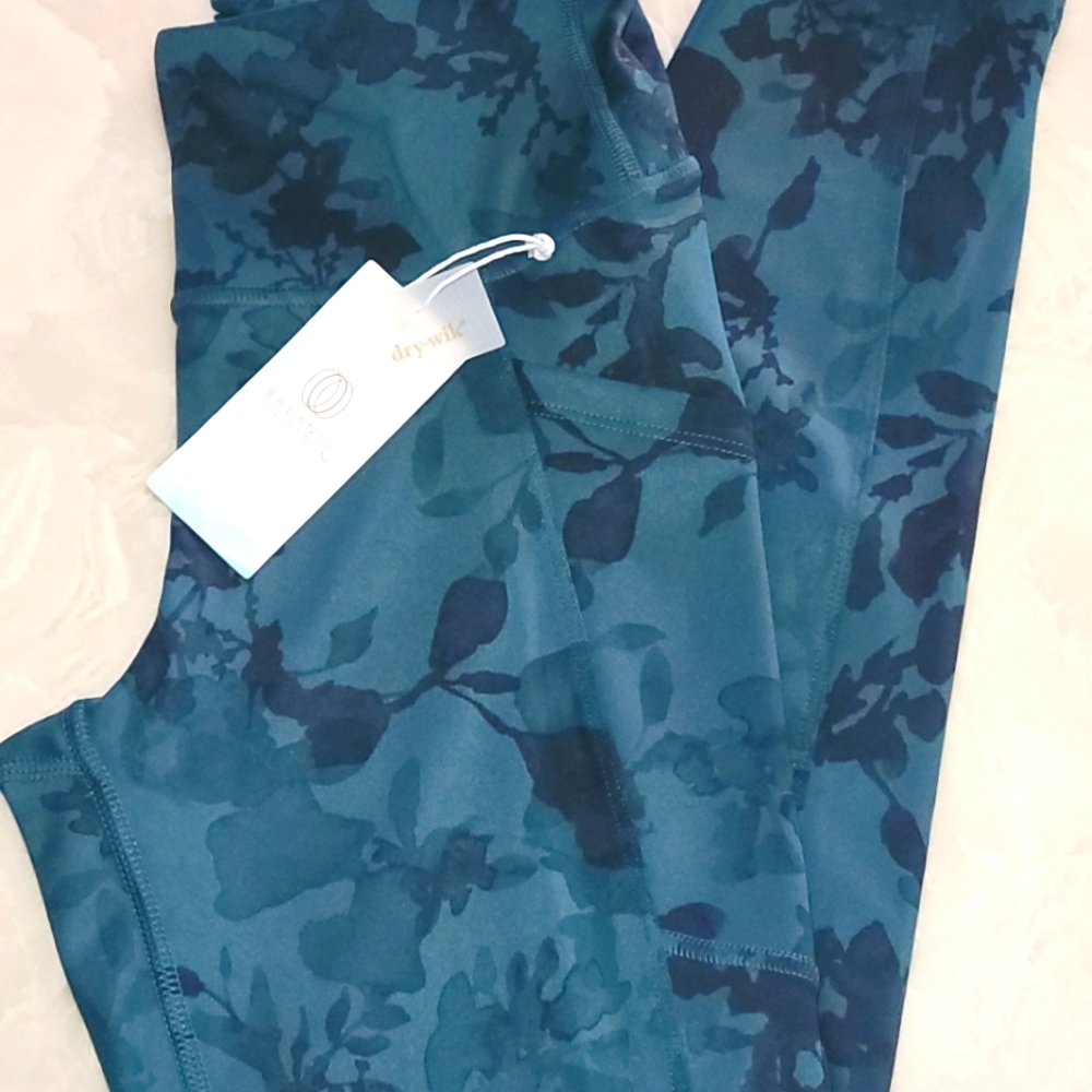 Balance Collection Deep Teal Watercolor Gardens Drywalk Leggings (M)